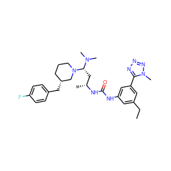 CCc1cc(NC(=O)N[C@H](C)C[C@@H](N(C)C)N2CCC[C@@H](Cc3ccc(F)cc3)C2)cc(-c2nnnn2C)c1 ZINC000029129992