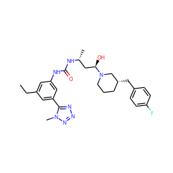 CCc1cc(NC(=O)N[C@H](C)C[C@@H](O)N2CCC[C@@H](Cc3ccc(F)cc3)C2)cc(-c2nnnn2C)c1 ZINC000029129747