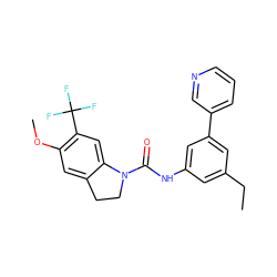 CCc1cc(NC(=O)N2CCc3cc(OC)c(C(F)(F)F)cc32)cc(-c2cccnc2)c1 ZINC000013806166