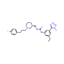 CCc1cc(NC(=O)NC[C@@H]2CCCN(CCCc3ccc(F)cc3)C2)cc(-c2nnnn2C)c1 ZINC000028333614