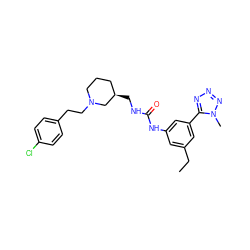 CCc1cc(NC(=O)NC[C@@H]2CCCN(CCc3ccc(Cl)cc3)C2)cc(-c2nnnn2C)c1 ZINC000028128795