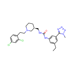 CCc1cc(NC(=O)NC[C@@H]2CCCN(CCc3ccc(Cl)cc3Cl)C2)cc(-c2nnnn2C)c1 ZINC000028337089