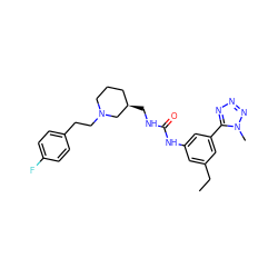 CCc1cc(NC(=O)NC[C@@H]2CCCN(CCc3ccc(F)cc3)C2)cc(-c2nnnn2C)c1 ZINC000003948532