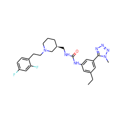 CCc1cc(NC(=O)NC[C@@H]2CCCN(CCc3ccc(F)cc3F)C2)cc(-c2nnnn2C)c1 ZINC000028131688