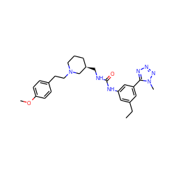 CCc1cc(NC(=O)NC[C@@H]2CCCN(CCc3ccc(OC)cc3)C2)cc(-c2nnnn2C)c1 ZINC000028332679