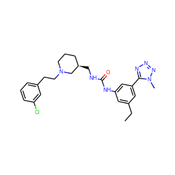 CCc1cc(NC(=O)NC[C@@H]2CCCN(CCc3cccc(Cl)c3)C2)cc(-c2nnnn2C)c1 ZINC000028332842