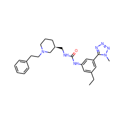 CCc1cc(NC(=O)NC[C@@H]2CCCN(CCc3ccccc3)C2)cc(-c2nnnn2C)c1 ZINC000028338196