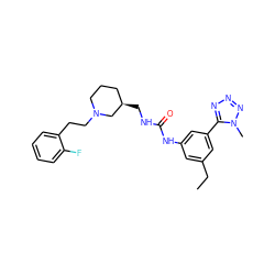 CCc1cc(NC(=O)NC[C@@H]2CCCN(CCc3ccccc3F)C2)cc(-c2nnnn2C)c1 ZINC000028337258