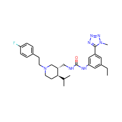 CCc1cc(NC(=O)NC[C@H]2CN(CCc3ccc(F)cc3)CC[C@@H]2C(C)C)cc(-c2nnnn2C)c1 ZINC000028128867