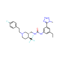 CCc1cc(NC(=O)NC[C@H]2CN(CCc3ccc(F)cc3)CC[C@@H]2C(F)(F)F)cc(-c2nnnn2C)c1 ZINC000028332593