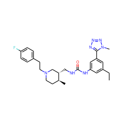 CCc1cc(NC(=O)NC[C@H]2CN(CCc3ccc(F)cc3)CC[C@@H]2C)cc(-c2nnnn2C)c1 ZINC000003948520