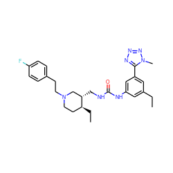 CCc1cc(NC(=O)NC[C@H]2CN(CCc3ccc(F)cc3)CC[C@@H]2CC)cc(-c2nnnn2C)c1 ZINC000013976032