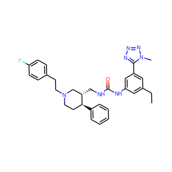 CCc1cc(NC(=O)NC[C@H]2CN(CCc3ccc(F)cc3)CC[C@@H]2c2ccccc2)cc(-c2nnnn2C)c1 ZINC000028331860