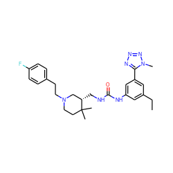 CCc1cc(NC(=O)NC[C@H]2CN(CCc3ccc(F)cc3)CCC2(C)C)cc(-c2nnnn2C)c1 ZINC000003948537