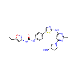 CCc1cc(NC(=O)Nc2ccc(-c3cnc(Nc4cc(N5CC[C@H](N)C5)nc(C)n4)s3)cc2)no1 ZINC000202135816