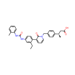 CCc1cc(NC(=O)Nc2ccccc2C)ccc1-c1cccn(Cc2ccc([C@H](C)CC(=O)O)cc2)c1=O ZINC000040753137