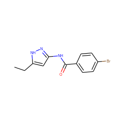 CCc1cc(NC(=O)c2ccc(Br)cc2)n[nH]1 ZINC000013580464