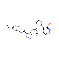 CCc1cc(NC(=O)c2cnn3ccc(N4CCC[C@@H]4c4cc(F)cnc4OC)nc23)[nH]n1 ZINC000169704308