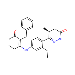 CCc1cc(NC2=C(Cc3ccccc3)C(=O)CCC2)ccc1C1=NNC(=O)C[C@@H]1C ZINC000013587304