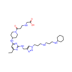 CCc1cc(NC2CCN(C(=O)CCNCC(=O)O)CC2)nc(NCc2cn(CCCNCCCNC3CCCCC3)nn2)n1 ZINC001772611634