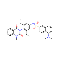 CCc1cc(NS(=O)(=O)c2ccc3c(N(C)C)cccc3c2)cc(CC)c1-n1c(=O)c2ccccc2n(C)c1=O ZINC000027981603