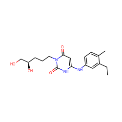 CCc1cc(Nc2cc(=O)n(CCC[C@@H](O)CO)c(=O)[nH]2)ccc1C ZINC000013674920