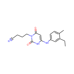 CCc1cc(Nc2cc(=O)n(CCCC#N)c(=O)[nH]2)ccc1C ZINC000013674955