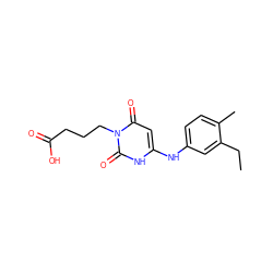 CCc1cc(Nc2cc(=O)n(CCCC(=O)O)c(=O)[nH]2)ccc1C ZINC000013674959