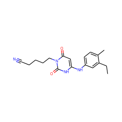 CCc1cc(Nc2cc(=O)n(CCCCC#N)c(=O)[nH]2)ccc1C ZINC000013674957