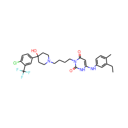 CCc1cc(Nc2cc(=O)n(CCCCN3CCC(O)(c4ccc(Cl)c(C(F)(F)F)c4)CC3)c(=O)[nH]2)ccc1C ZINC000026652316