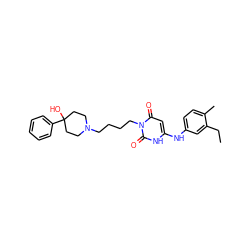 CCc1cc(Nc2cc(=O)n(CCCCN3CCC(O)(c4ccccc4)CC3)c(=O)[nH]2)ccc1C ZINC000013522435