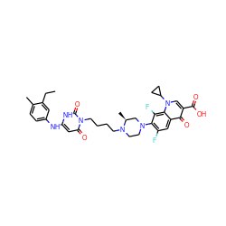 CCc1cc(Nc2cc(=O)n(CCCCN3CCN(c4c(F)cc5c(=O)c(C(=O)O)cn(C6CC6)c5c4F)C[C@@H]3C)c(=O)[nH]2)ccc1C ZINC000003839186