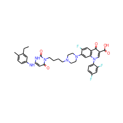 CCc1cc(Nc2cc(=O)n(CCCCN3CCN(c4cc5c(cc4F)c(=O)c(C(=O)O)cn5-c4ccc(F)cc4F)CC3)c(=O)[nH]2)ccc1C ZINC000028569035