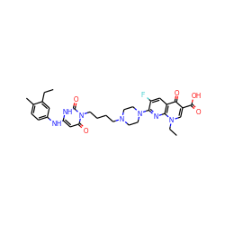 CCc1cc(Nc2cc(=O)n(CCCCN3CCN(c4nc5c(cc4F)c(=O)c(C(=O)O)cn5CC)CC3)c(=O)[nH]2)ccc1C ZINC000028570868