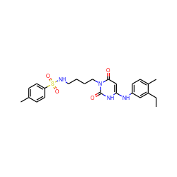 CCc1cc(Nc2cc(=O)n(CCCCNS(=O)(=O)c3ccc(C)cc3)c(=O)[nH]2)ccc1C ZINC000013674995