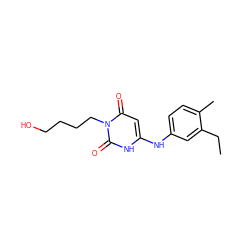 CCc1cc(Nc2cc(=O)n(CCCCO)c(=O)[nH]2)ccc1C ZINC000013522399