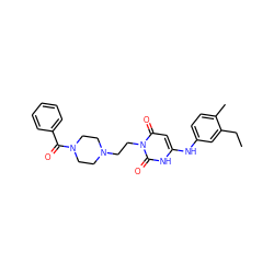 CCc1cc(Nc2cc(=O)n(CCN3CCN(C(=O)c4ccccc4)CC3)c(=O)[nH]2)ccc1C ZINC000013674982