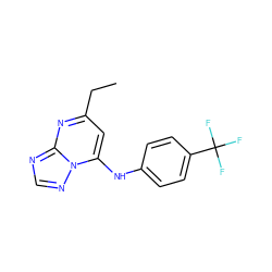 CCc1cc(Nc2ccc(C(F)(F)F)cc2)n2ncnc2n1 ZINC000071295054