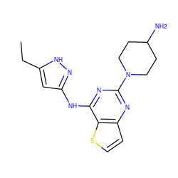 CCc1cc(Nc2nc(N3CCC(N)CC3)nc3ccsc23)n[nH]1 ZINC000473168018