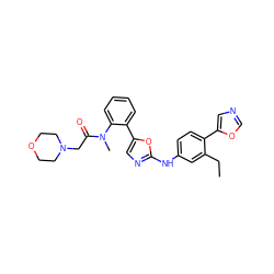 CCc1cc(Nc2ncc(-c3ccccc3N(C)C(=O)CN3CCOCC3)o2)ccc1-c1cnco1 ZINC000013490402