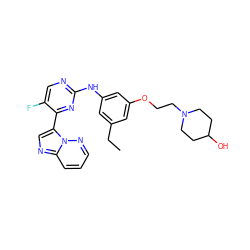 CCc1cc(Nc2ncc(F)c(-c3cnc4cccnn34)n2)cc(OCCN2CCC(O)CC2)c1 ZINC000205186494