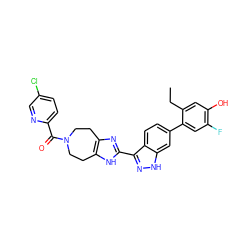 CCc1cc(O)c(F)cc1-c1ccc2c(-c3nc4c([nH]3)CCN(C(=O)c3ccc(Cl)cn3)CC4)n[nH]c2c1 ZINC000146169131