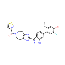 CCc1cc(O)c(F)cc1-c1ccc2c(-c3nc4c([nH]3)CCN(C(=O)c3ccsn3)CC4)n[nH]c2c1 ZINC000146022643