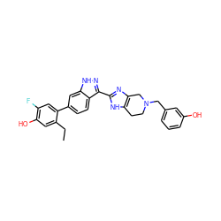 CCc1cc(O)c(F)cc1-c1ccc2c(-c3nc4c([nH]3)CCN(Cc3cccc(O)c3)C4)n[nH]c2c1 ZINC000146075172