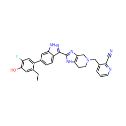 CCc1cc(O)c(F)cc1-c1ccc2c(-c3nc4c([nH]3)CCN(Cc3cccnc3C#N)C4)n[nH]c2c1 ZINC000146249816