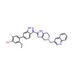 CCc1cc(O)c(F)cc1-c1ccc2c(-c3nc4c([nH]3)CCN(Cc3cnc5ccccc5c3)C4)n[nH]c2c1 ZINC000146068395