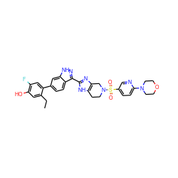 CCc1cc(O)c(F)cc1-c1ccc2c(-c3nc4c([nH]3)CCN(S(=O)(=O)c3ccc(N5CCOCC5)nc3)C4)n[nH]c2c1 ZINC000146149938