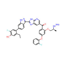 CCc1cc(O)c(F)cc1-c1ccc2c(-c3nc4cc(C(=O)c5ccc(Oc6ccccc6F)cc5OC[C@H](C)NN)cnc4[nH]3)n[nH]c2c1 ZINC000261103213