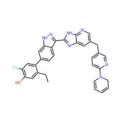 CCc1cc(O)c(F)cc1-c1ccc2c(-c3nc4cc(Cc5ccc(N6C=CC=CC6)nc5)cnc4[nH]3)n[nH]c2c1 ZINC000261136736