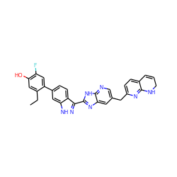 CCc1cc(O)c(F)cc1-c1ccc2c(-c3nc4cc(Cc5ccc6c(n5)NCC=C6)cnc4[nH]3)n[nH]c2c1 ZINC000261072208